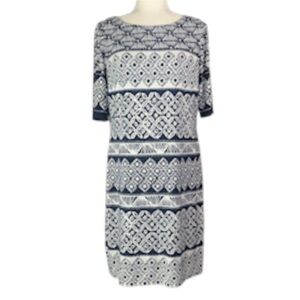 Eliza J Shift Dress 10 Geometric Black White Boat Neck Closet Staple